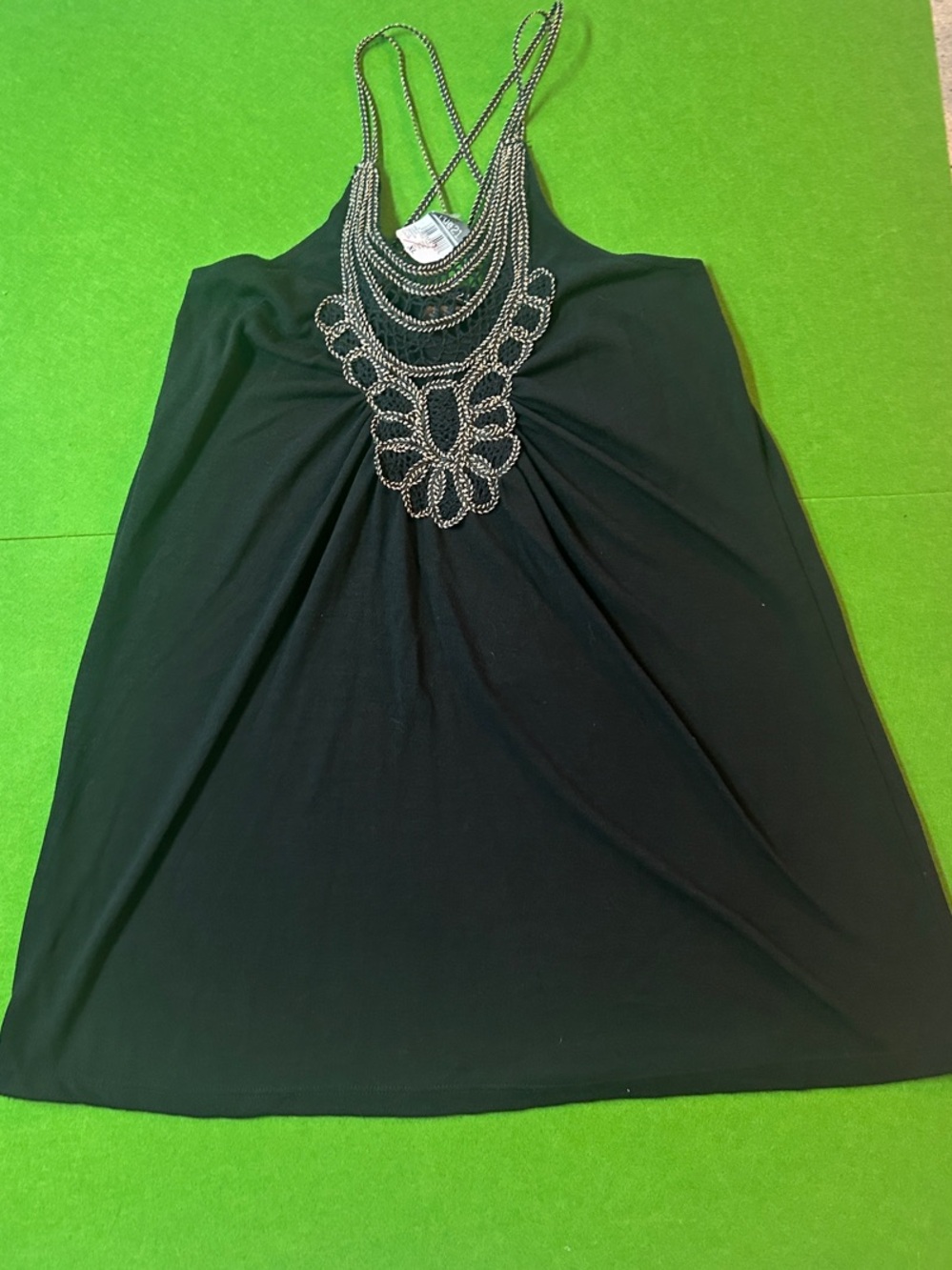 DeadStock Y2K Rue 21 Black Beaded Necklace Halter Tank XL Going Out Throwback